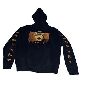 Naruto Shippuden Hoodie Mens Large Black Anime‎ Pullover Graphic Sweatshirt